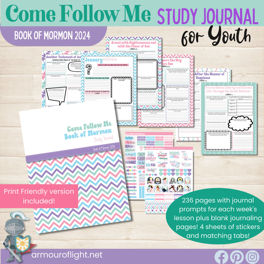Come Follow Me Book of Mormon, Scripture Study Journal, 2024 Come Follow Me Notebook, LDS Youth Study Workbook, Printable Journal, Stickers