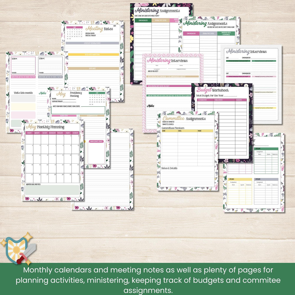 2025 Relief Society Planner with coordinating tabs and stickers.