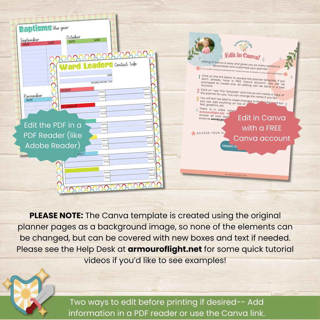 2025 Stake Primary Planner for Stake Primary Presidencies in The Church of Jesus Christ of Latter Day Saints. Editable planner with coordinating tabs, stickers and business cards.