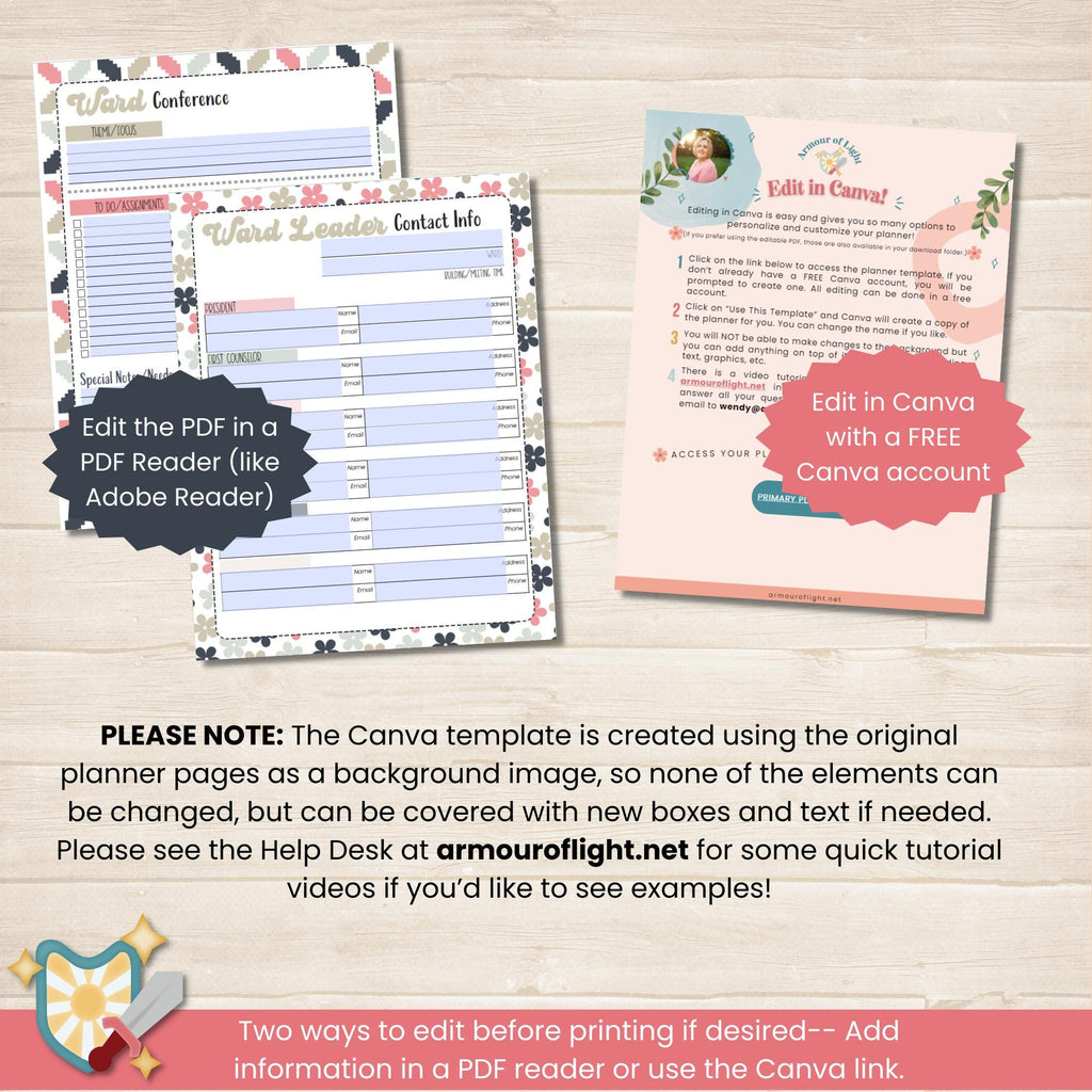 Stake Young Women&#39;s Presidency Planner for Stake Presidents in The Church of Jesus Christ of Latter Day Saints. Editable planner with Canva template, includes coordinating stickers and tabs.