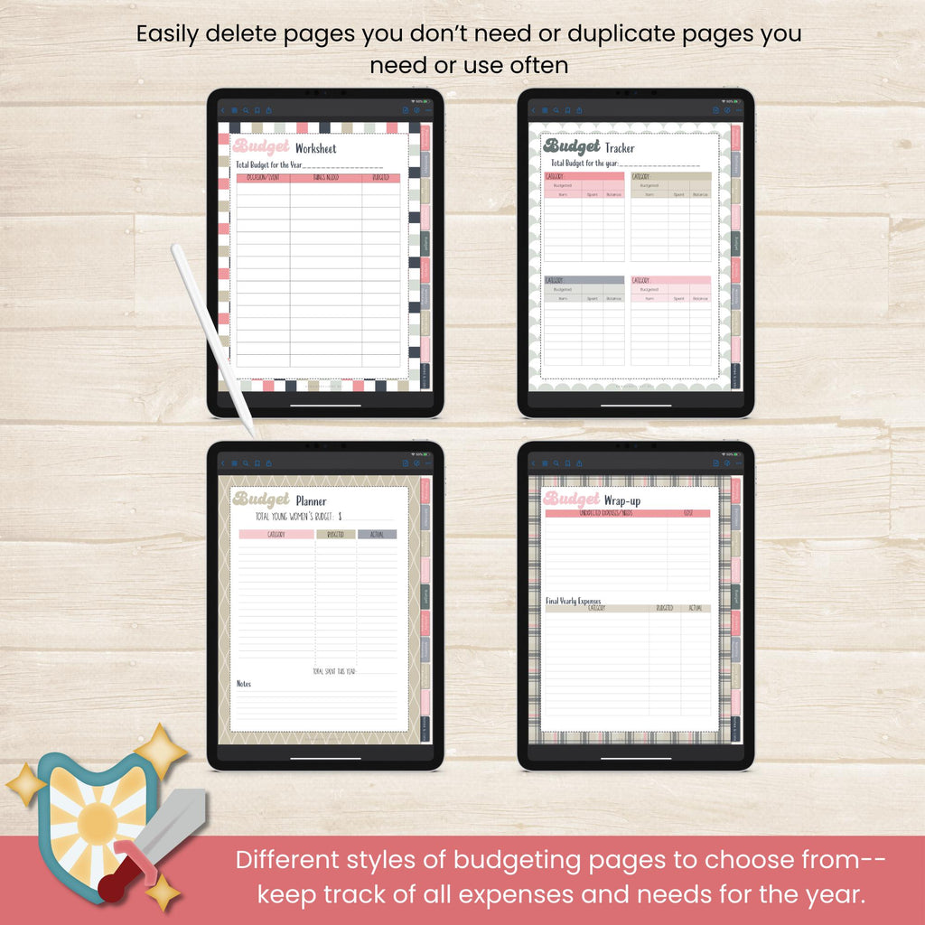 2025 STAKE Young Women&#39;s digital planner for GoodNotes or Noteshelf with 134 pages and digital PNG stickers. Specifically for Stake Young Women&#39;s presidents of The Church of Jesus Christ of Latter Day Saints.