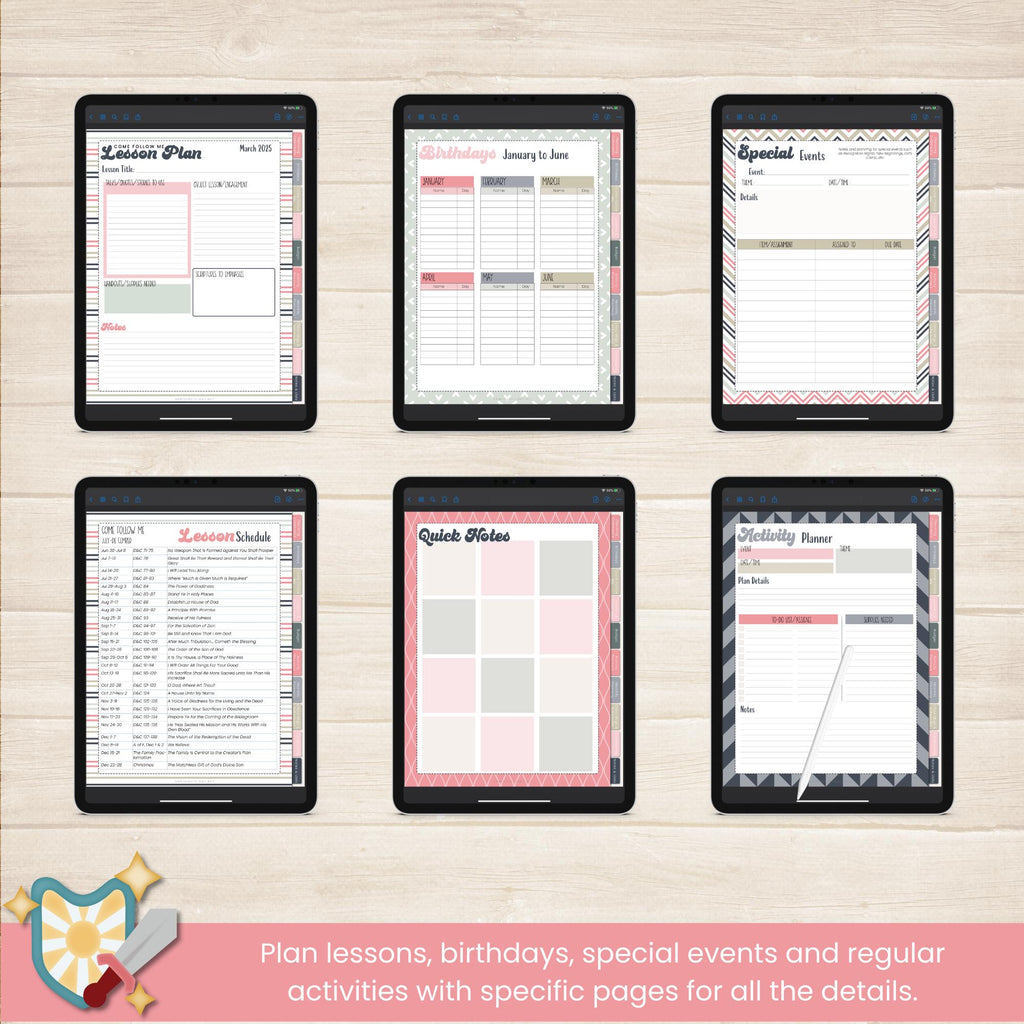 2025 Young Women&#39;s Presidency digital planner with hyperlinked tabs and PNG stickers for GoodNotes or other note taking apps. Specifically for Young Women&#39;s presidents in The Church of Jesus Christ of Latter Day Saints.