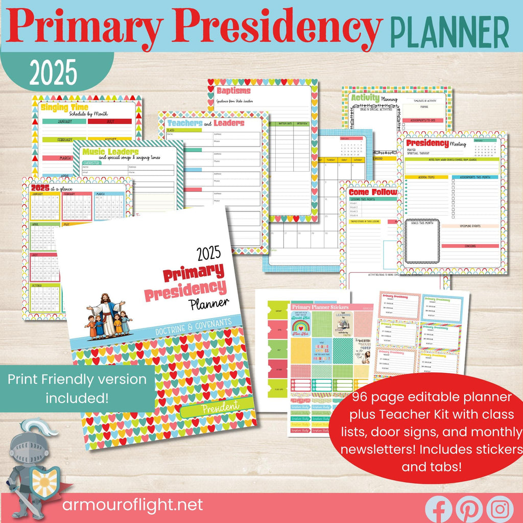 2025 LDS Primary Planner, Primary Presidency Binder, Teacher Class Lists, Door Signs, Planning, Editable Newsletter, Doctrine and Covenants