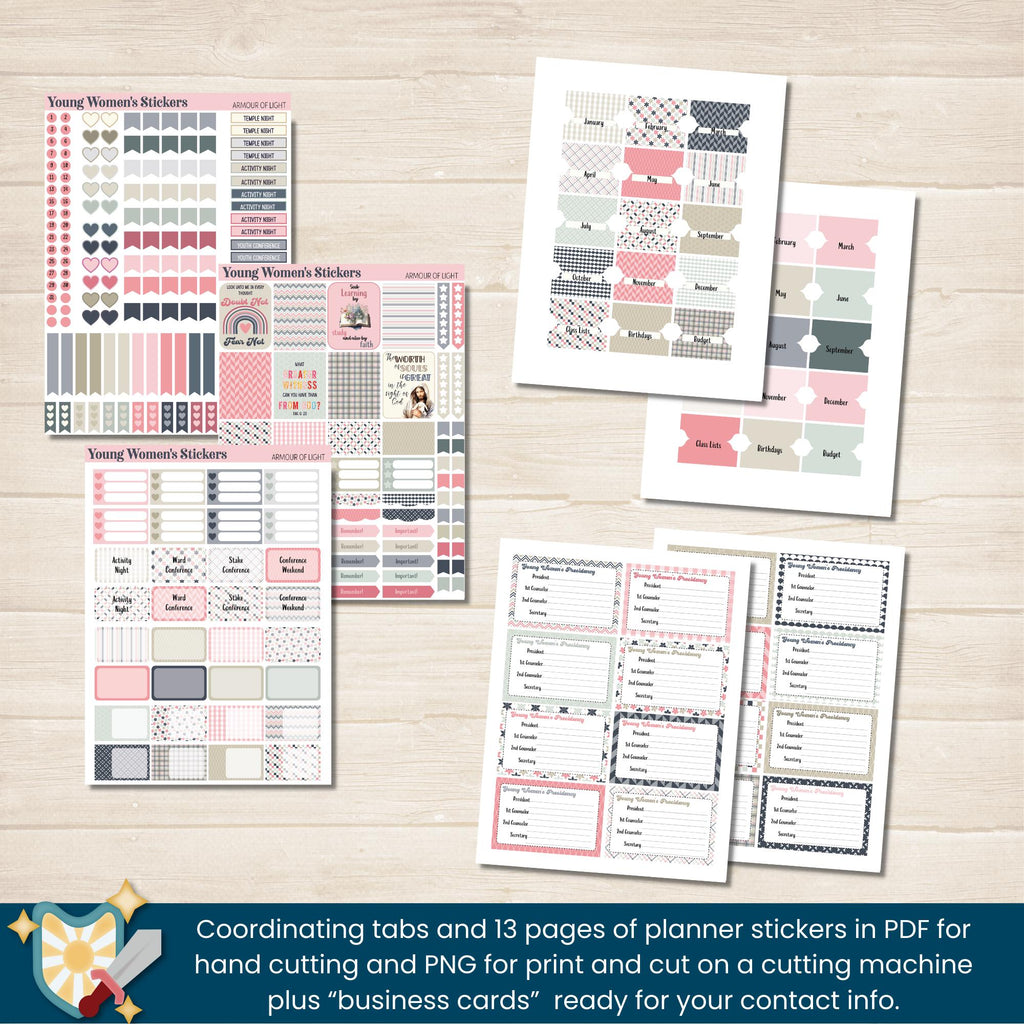 2025 Young Women&#39;s Presidency Planner for Young Women Presidents in The Church of Jesus Christ of Latter Day Saints. Includes lesson schedules for the Doctrine and Covenants, and coordinating tabs and stickers.