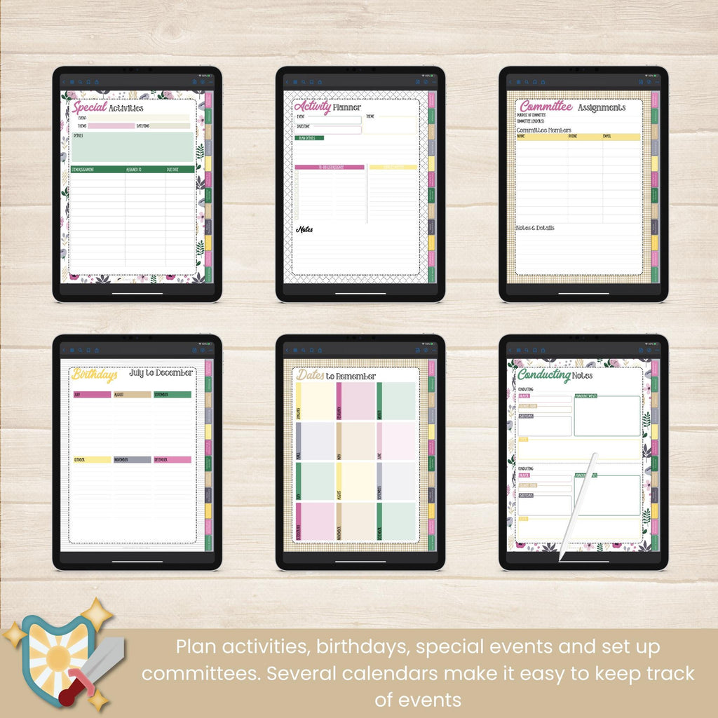 2025 Relief Society Presidency Digital planner for GoodNotes. Includes digital stickers and pages specific to the Relief Society President in The Church of Jesus Christ of Latter Day Saints.