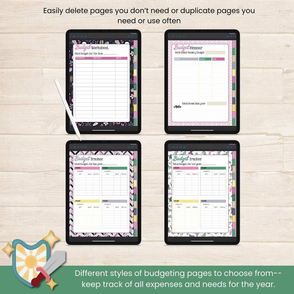 2025 Relief Society Presidency Digital planner for GoodNotes. Includes digital stickers and pages specific to the Relief Society President in The Church of Jesus Christ of Latter Day Saints.