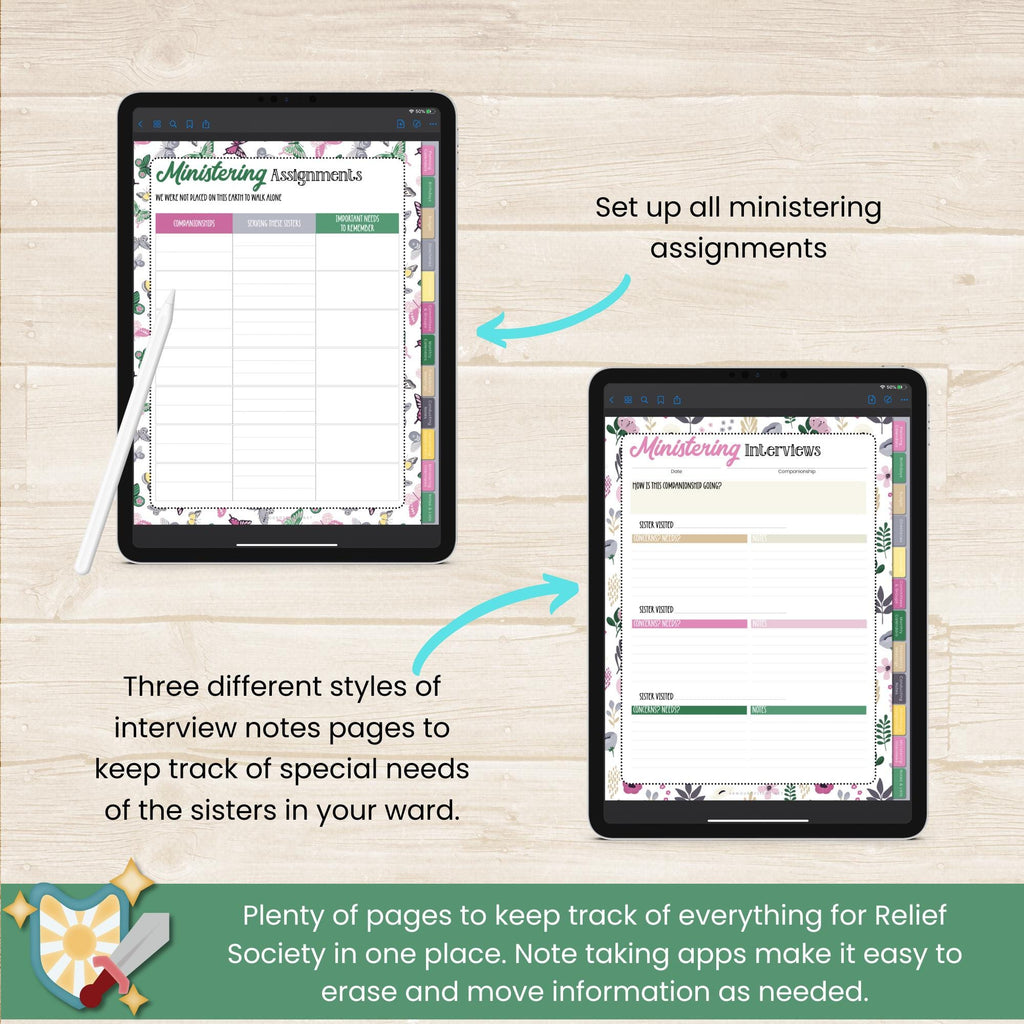 2025 Relief Society Presidency Digital planner for GoodNotes. Includes digital stickers and pages specific to the Relief Society President in The Church of Jesus Christ of Latter Day Saints.