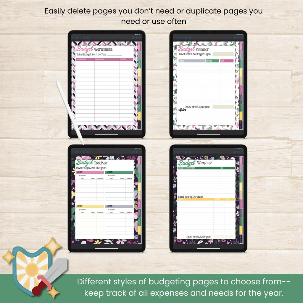 2025 Stake Relief Society Presidency digital planner. 126 pages specifically for LDS Stake Relief Society Presidents in The Church of Jesus Christ of Latter Day Saints. Includes organizing pages, meeting planners, and digital PNG stickers.