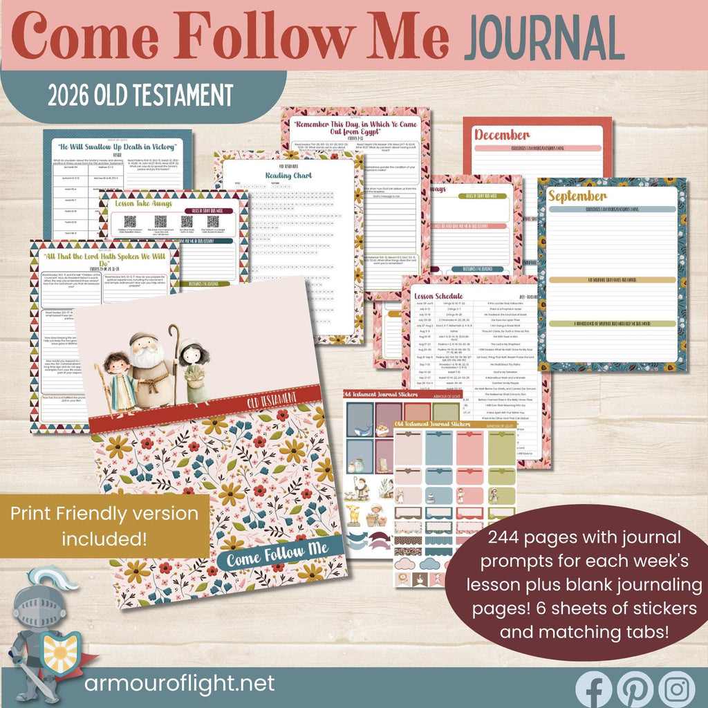 2026 Come Follow Me scripture study journal for the Old Testament includes four pages per lesson with guided prompts, QR codes to talks for each lesson, and a lot of blank pages for personal note taking.