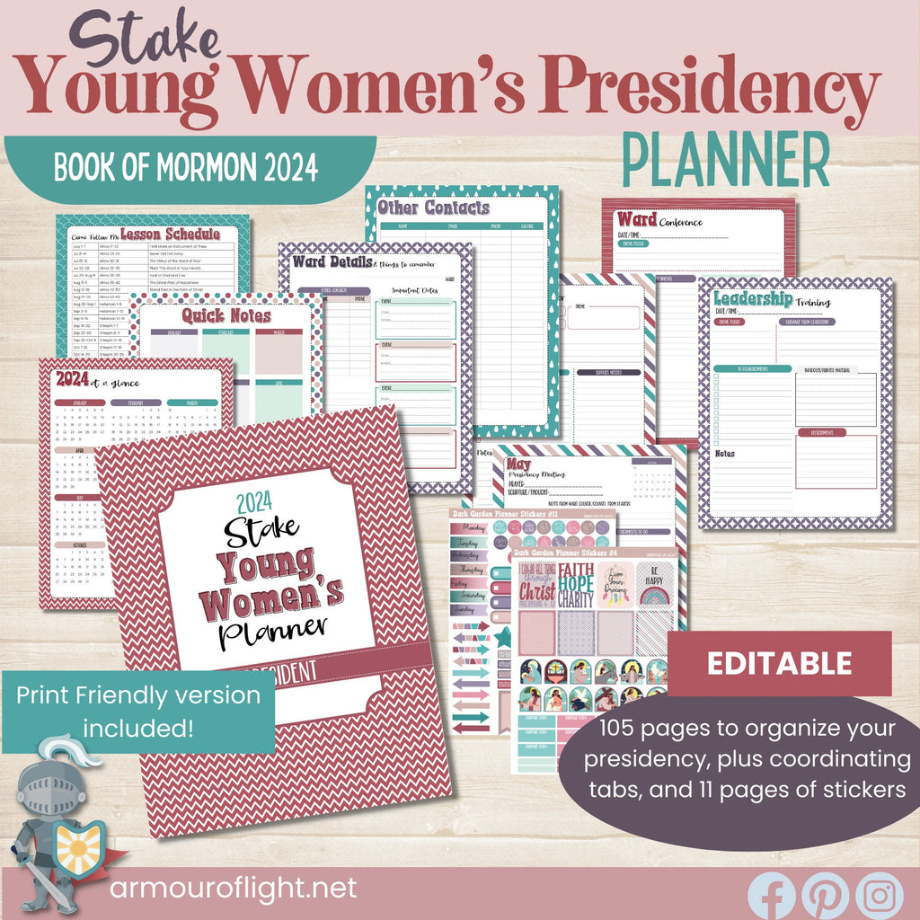 2024 Stake Young Women&#39;s Presidency Planner Come Follow Me Book of Mormon