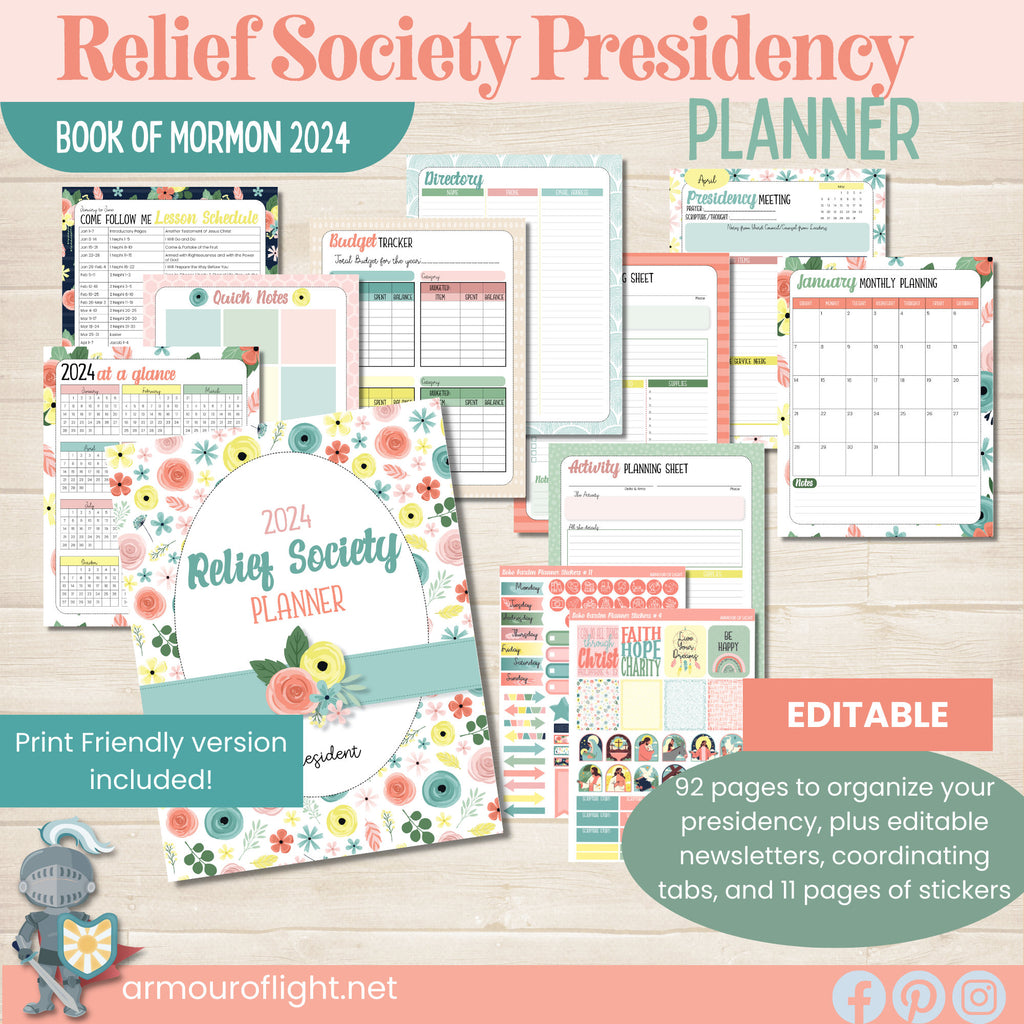 2024 LDS Relief Society Presidency Planner, Come Follow Me Book of Mormon, Ministering Helps