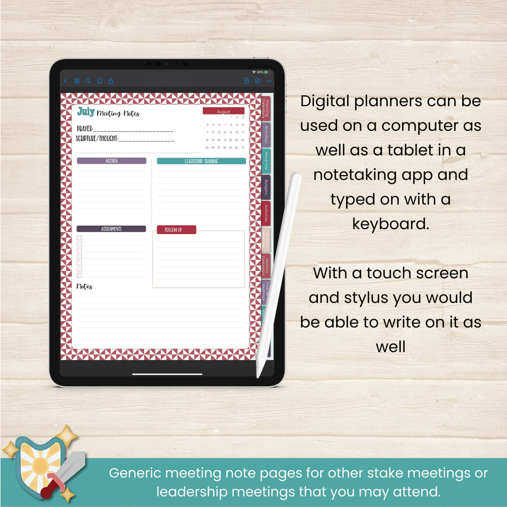 2024 Stake Young Women&#39;s Presidency Digital Planner for Good Notes or Note Shelf. Includes hyperlinks and tabs and digital stickers