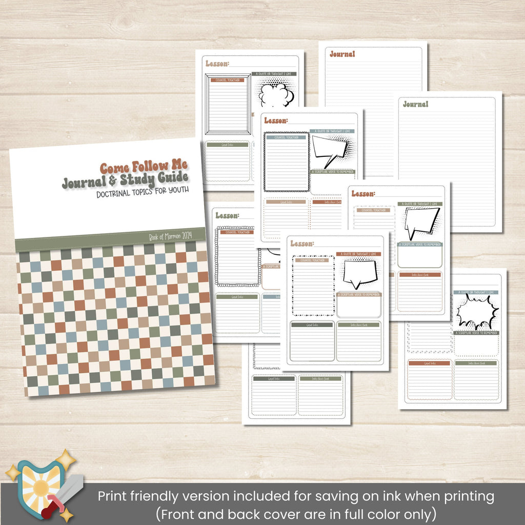 Printable Book of Mormon Study Journal for Sunday meetings, Seminary or personal study of Come Follow Me Lessons 2024. Geared for Youth, lesson topics are blank to personalize each week.