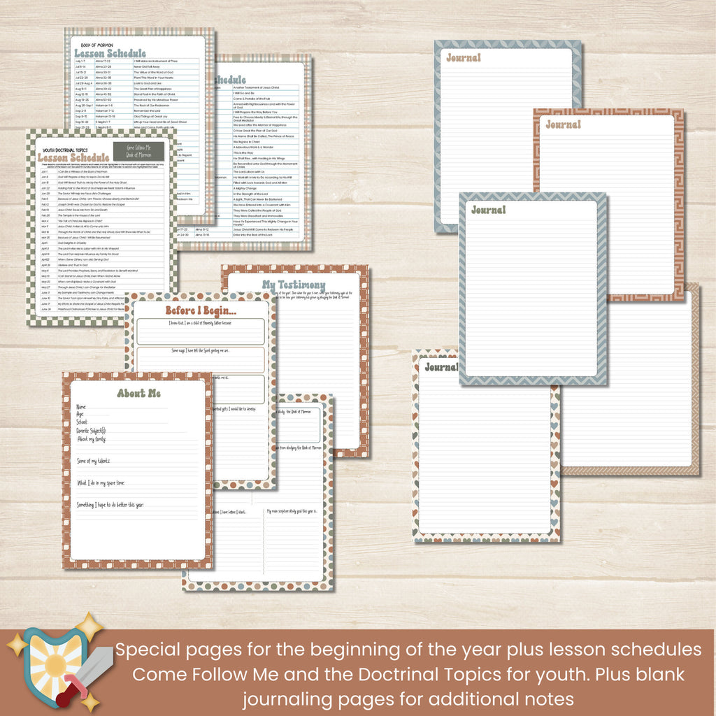 Printable Book of Mormon Study Journal for Sunday meetings, Seminary or personal study of Come Follow Me Lessons 2024. Geared for Youth, lesson topics are blank to personalize each week.