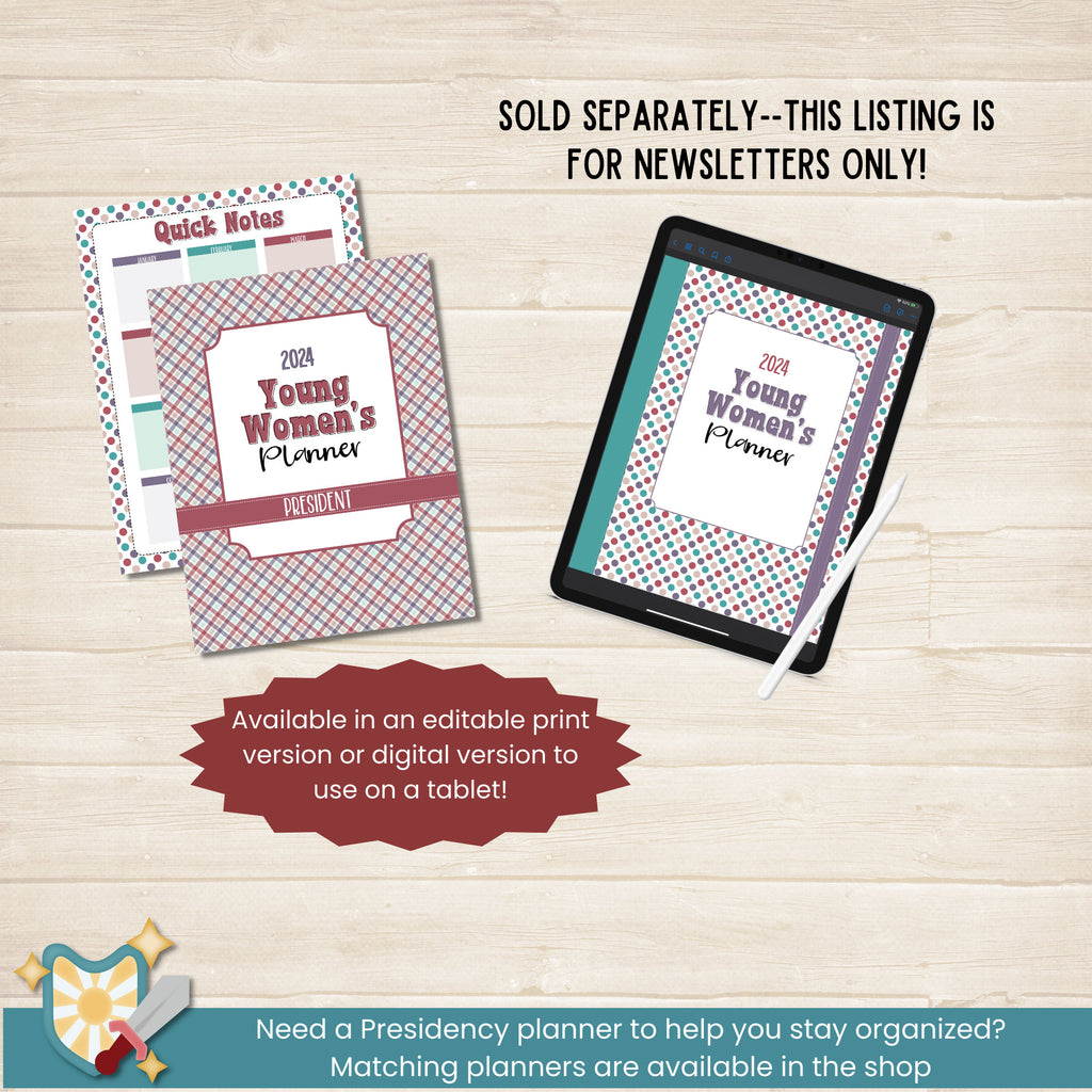 LDS Young Women's Newsletters, Monthly Newsletter Template Bundle, YW Presidency, Editable with Canva, Undated PDF, Monthly Planning
