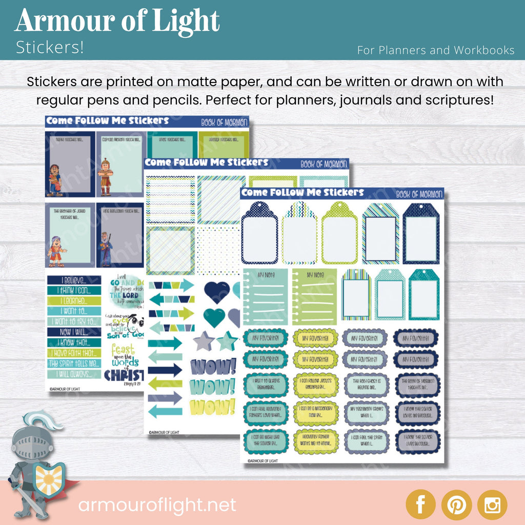 Come Follow Me Planner and Journal stickers for the Book of Mormon for kids scripture study.